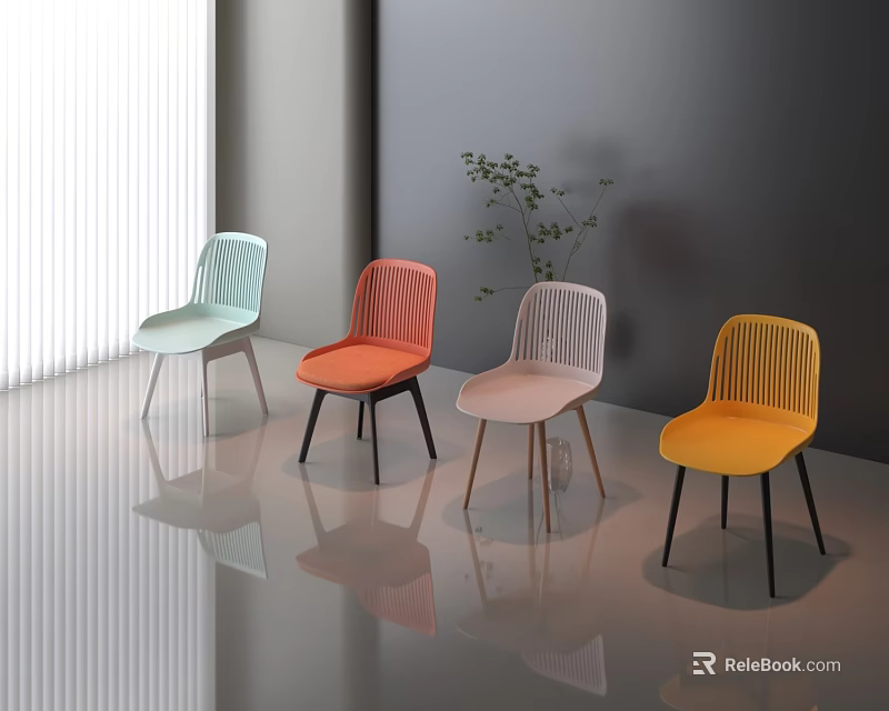 Colorful Modern Single Chairs With Hollowed Out Design In Gray Natural Light And Green Plant 3d model 