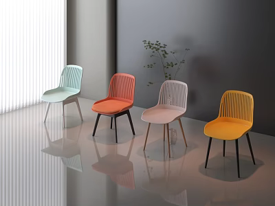 Colorful Modern Single Chairs With Hollowed Out Design In Gray Natural Light And Green Plant 3d model