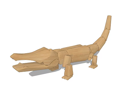 Wooden Building Blocks Crocodile Model With Detachable Joints And Natural Texture 3d model