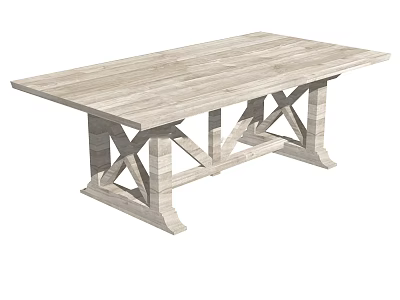 Rustic Wooden Desk With Long Tabletop And X Shaped Legs Design 3d model
