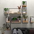 Modern Wall Mounted Storage Shelves With Wooden Metal Frames Plants Decor And Books