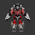 Red And Silver Transformers Toy Figure With Mechanical Armor Plating And Robotic Arms