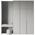 Modern Wooden And White Panel Wardrobe Interior With Side Table And Stool Design 3d model