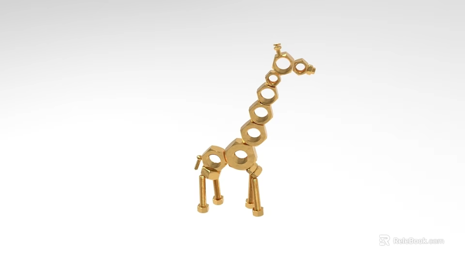 Elegant Golden Giraffe Decorative Figurine Made of Connected Circular Rings 3d model 