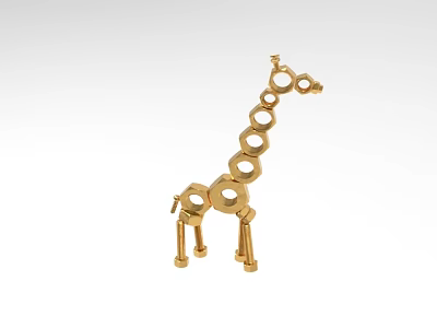 Elegant Golden Giraffe Decorative Figurine Made of Connected Circular Rings 3d model