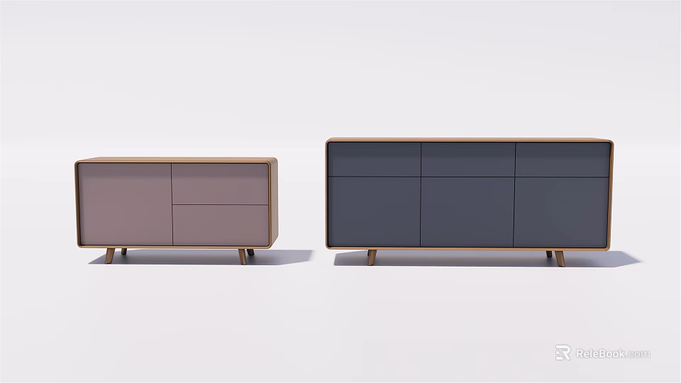 Modern Storage Cabinet With Two Different Colored Units Drawers Doors And Wooden Legs 3d model 