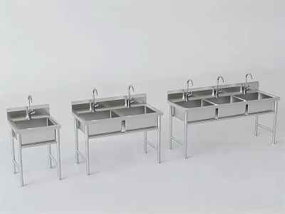 Stainless Steel Washing Sinks With Faucets And Stand Frames In Different Sizes 3d model