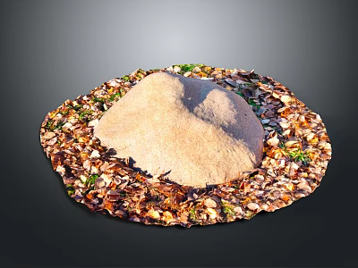 Wood Stone Material Pile With Surrounding Shavings And Small Green Plants 3d model