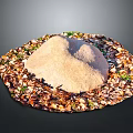 Wood Stone Material Pile With Surrounding Shavings And Small Green Plants