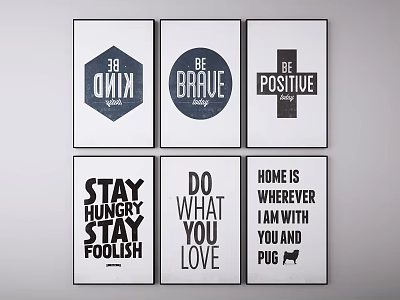 Inspirational Decorative Wall Art Prints With Be Brave Stay Hungry And Home Quotes 3d model