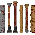 Ornate Traditional Chinese Columns With Carved Dragon Patterns In Gold Red Gray