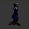 Blue Skinned Horned Armored Game Movie Character Standing On Rock Base Statue