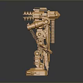 Golden Mechanical Robot Character With Humanoid Form And Intricate Metallic Structure