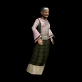 Traditional Attired Female Character In Cross Collar Top With Wide Sleeves And Plaid Skirt