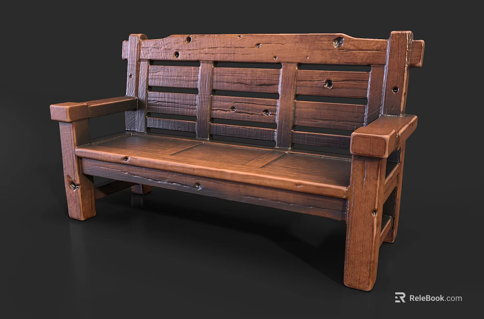 Outdoor Wooden Bench With Natural Wood Finish And Sturdy Armrest Design For Garden Patio Use 3d model 
