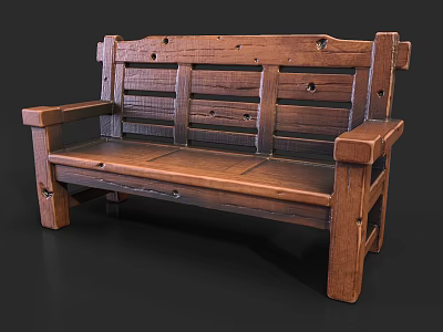 Outdoor Wooden Bench With Natural Wood Finish And Sturdy Armrest Design For Garden Patio Use 3d model