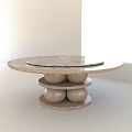 Round Modern Dining Table With Marble Tabletop And Three Tiered Wooden Spherical Base 3d model