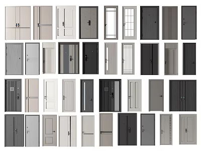 Various Styles Of Modern Hinged Doors With Different Colors And Materials 3d model