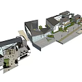 Modern Museum Architecture With Geometric Glass Design Traditional Stone Walls Yellow Trees And Pedestrians