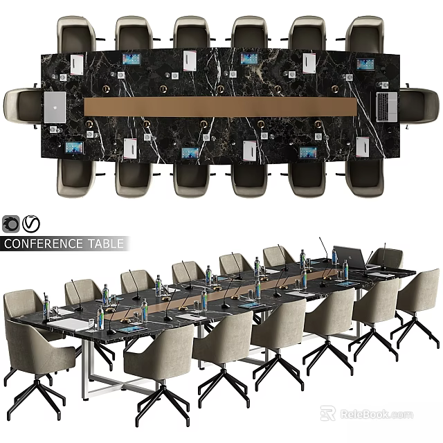 Modern Conference Table And Chairs With Comfortable Seats And Sleek Design 3d model 