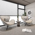 Two Modern Beige Lounge Chairs With Side Table Plants Open Book And Window View 3d model