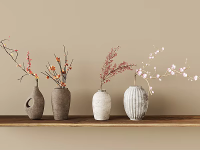 New Chinese Style Vase Ceramic Utensils Pottery Pot Vase Decoration Dried Branches Dried Flowers Floriculture 3d model