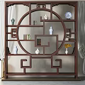 Traditional Chinese Bogu Shelf With Intricate Carving Circular Pattern And Decorative Vases Books