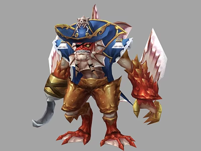 Game Movie Character Pirate Monster Holding Sword With Red Eyes Blue Coat And Golden Pants 3d model