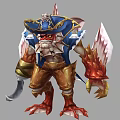 Game Movie Character Pirate Monster Holding Sword With Red Eyes Blue Coat And Golden Pants