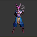 Colorful Anime Character With Purple Skin Pink Horns Blue Pants Holding Glowing Energy Orb