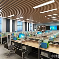 Modern Self Study Room Interior With Desks Computers And Large Windows 3d model
