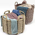 Woven Storage Baskets With Handles For Organizing Various Colored Towels And Clothes 3d model