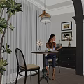 Home Balcony Interior Design with Round Table Wicker Chairs Green Plant and White Curtains