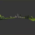Outdoor Green Grassland Scene With Circular Structure And Small Building