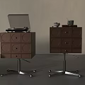 Modern Wooden Entryway Side Cabinet With Circular Drawers And Metal Wheel Base