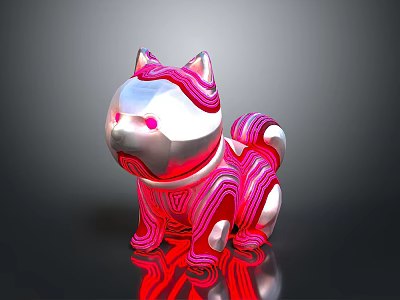 3D Rendered Cat Shaped Decorative Figurine With Pink Silver Striped Design For Home Decor 3d model