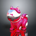 3D Rendered Cat Shaped Decorative Figurine With Pink Silver Striped Design For Home Decor