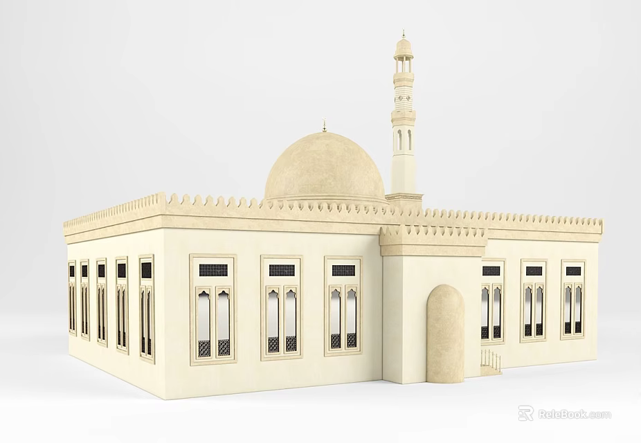 Ancient Architecture With Dome Minaret Arched Windows And Beige Exterior 3d model 