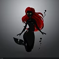 Enchanting Mermaid Character With Red Hair Green Eyes In Black Outfit And Floating Bubbles