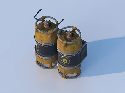 Two Yellow Containers with Black Bands Metal Tops and Handles on Blue Background 3d model