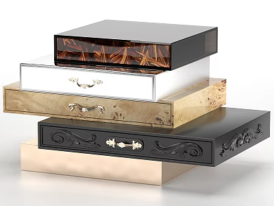 Elegant Stacked Decorative Cabinets with Various Materials Drawers and Carved Details 3d model