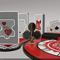 Poker Gaming Setup With Cards Chips Heart Decoration And Circular Table 3d model