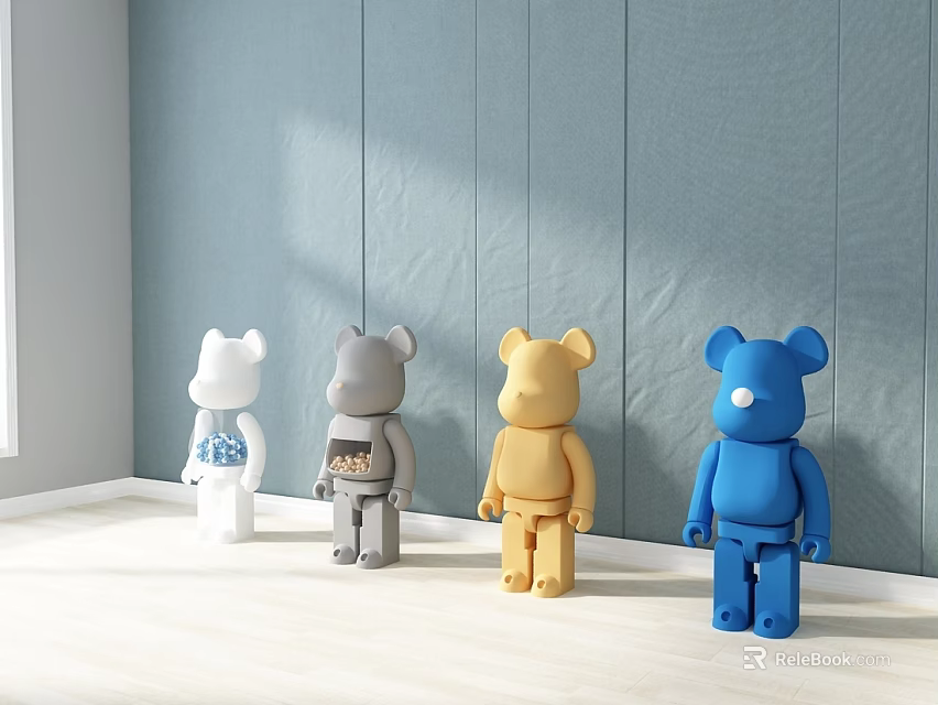 Colorful Bear Brick Toy Figures In Room Setting 3d model