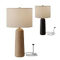 Two Modern Table Lamps With Beige And Black Cylindrical Bases And White Shades
