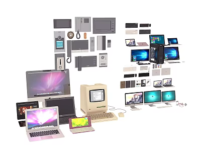 Smartphones and Digital Devices Showcase Featuring Laptops Desktops Monitors and Retro Computers 3d model