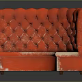 Red Curved Multi Seat Sofa With Tufted Diamond Pattern And Velvet Upholstery