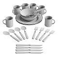 Complete Blue Tableware Set With Mugs Bowls Plates Spoons Forks And Knives