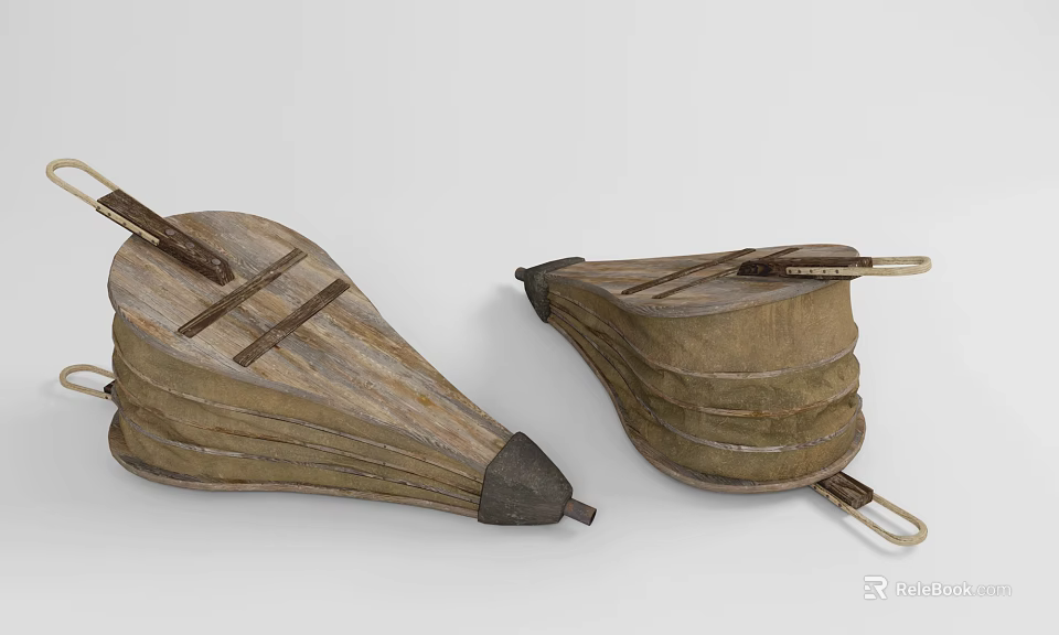 Vintage Traditional Handcrafted Wooden Containers With Rustic Wood Grain And Leather Straps 3d model 