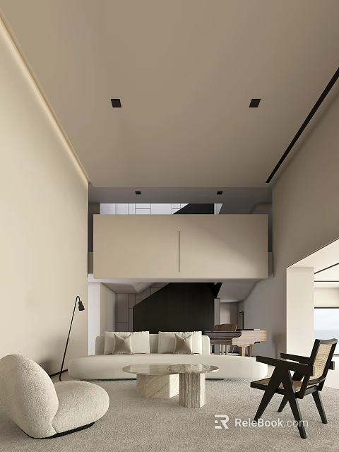 Modern Loft Living Room With Minimalist Style And Furniture 3d model 