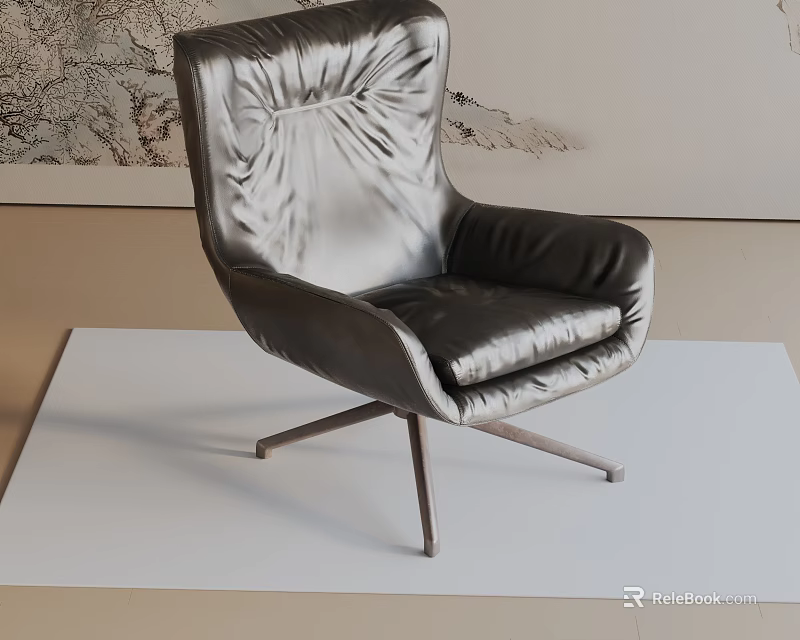 Modern Black Leather Office Chair With Padded Seat Armrests And Metal Base 3d model 